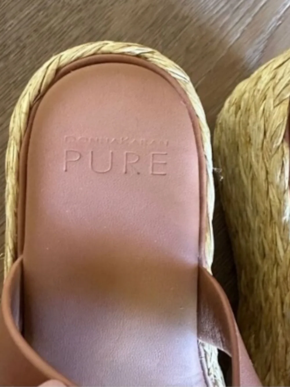 DONNA KARAN PURE Lolah Raffia Platform Sandal Cognac Leather Size 6.5 NEW